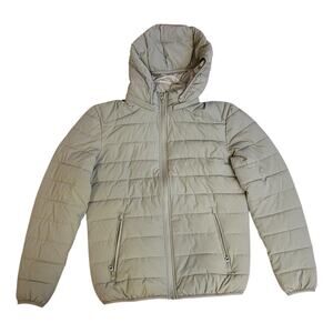 ZARA Light Brown Long Sleeve Full Zip Hooded Puffer Jacket Women's Size Small